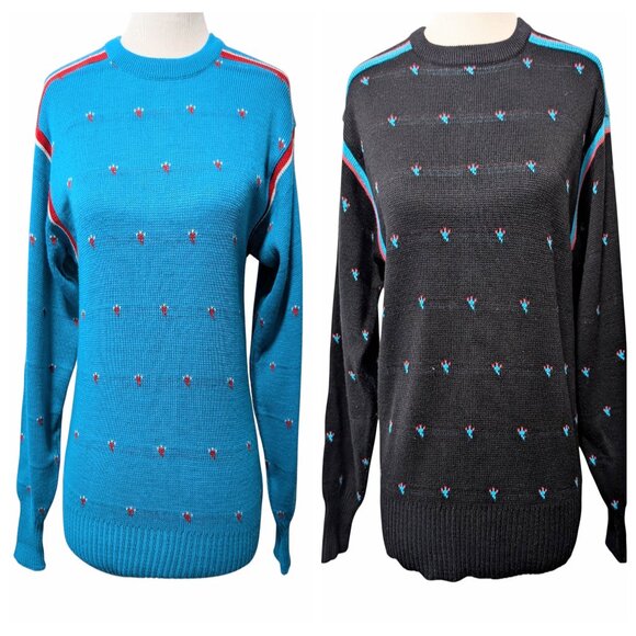 Ossi Skiwear Vtg Mixed Lot 2 Womens Sz M/L Black Blue Embroidered Wool X Sweater - Picture 1 of 12